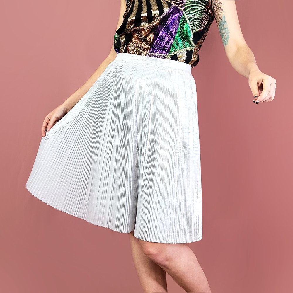Talbots silver metallic accordion pleated skirt